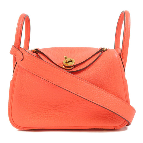 HERMES Clemence皮革Mini Lindy金扣手挽肩背兩用袋Rose Texas