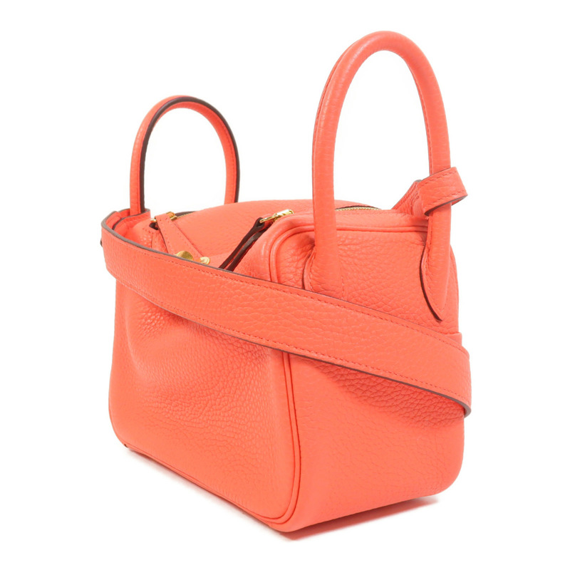HERMES Clemence皮革Mini Lindy金扣手挽肩背兩用袋Rose Texas-2