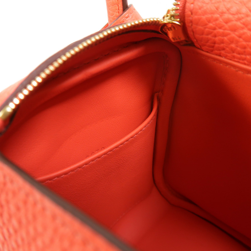 HERMES Clemence皮革Mini Lindy金扣手挽肩背兩用袋Rose Texas-6
