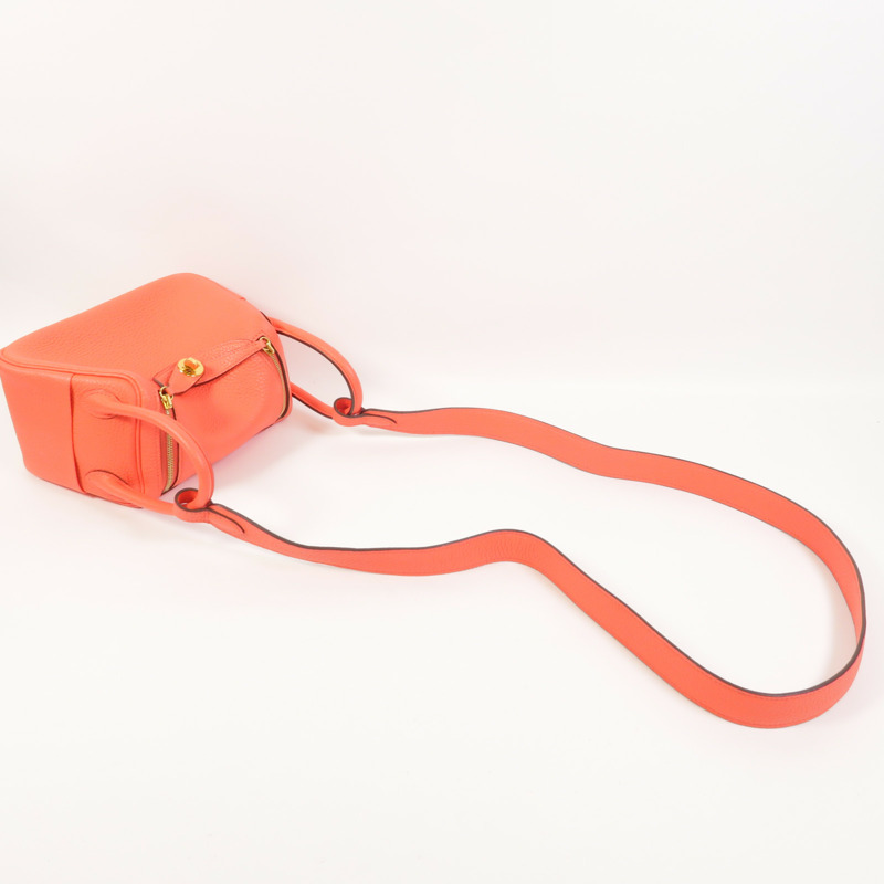 HERMES Clemence皮革Mini Lindy金扣手挽肩背兩用袋Rose Texas-9