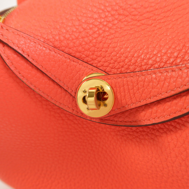HERMES Clemence皮革Mini Lindy金扣手挽肩背兩用袋Rose Texas-10