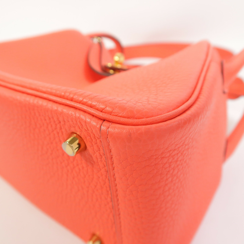 HERMES Clemence皮革Mini Lindy金扣手挽肩背兩用袋Rose Texas-11