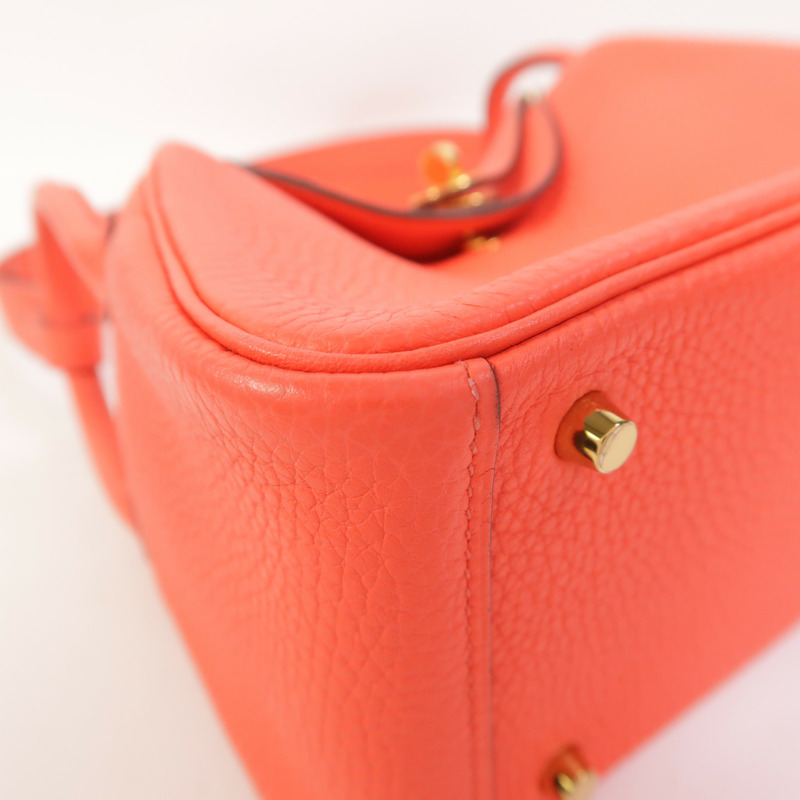HERMES Clemence皮革Mini Lindy金扣手挽肩背兩用袋Rose Texas-12