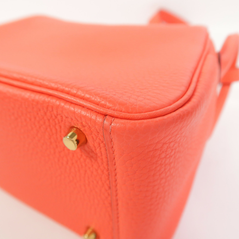 HERMES Clemence皮革Mini Lindy金扣手挽肩背兩用袋Rose Texas-13