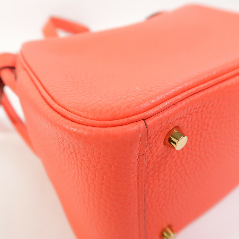 HERMES Clemence皮革Mini Lindy金扣手挽肩背兩用袋Rose Texas-14