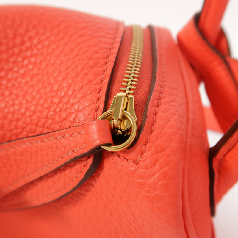 HERMES Clemence皮革Mini Lindy金扣手挽肩背兩用袋Rose Texas-17
