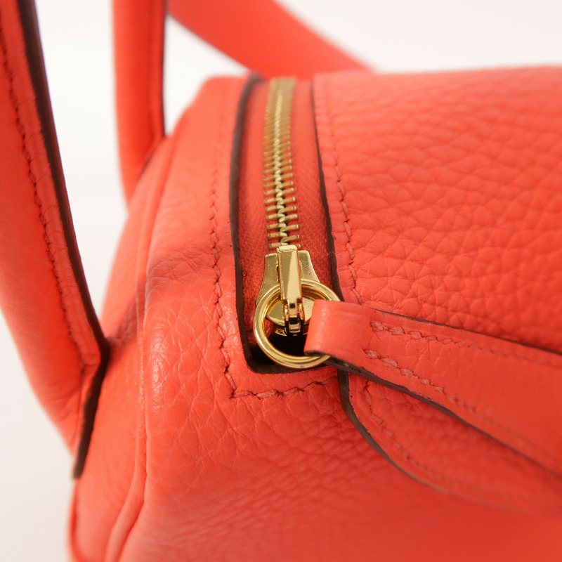 HERMES Clemence皮革Mini Lindy金扣手挽肩背兩用袋Rose Texas-18