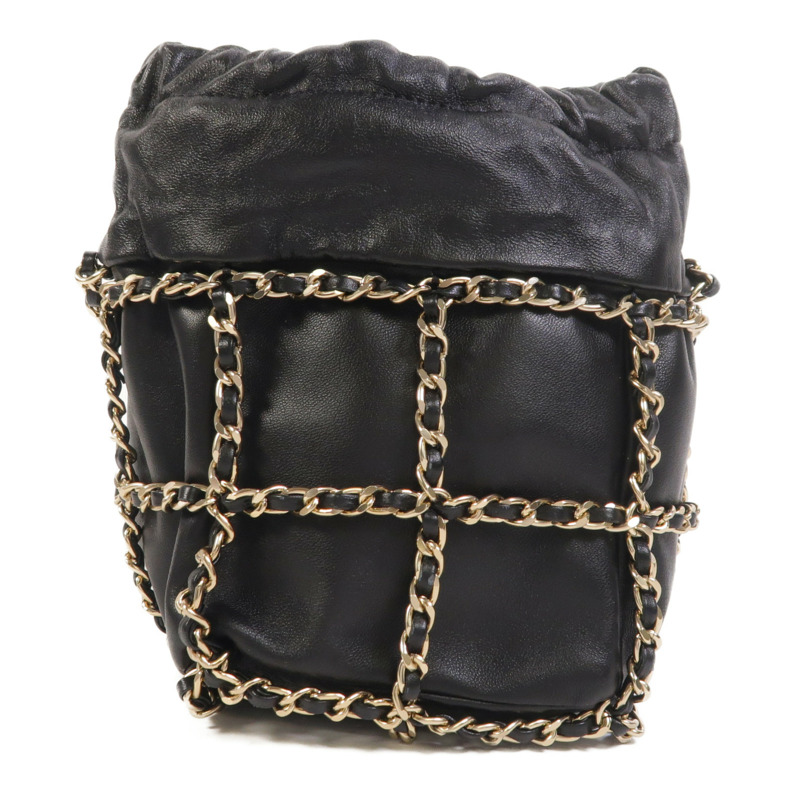 CHANEL 羊皮皮革Drawstring Bag金扣鏈帶肩背袋-1