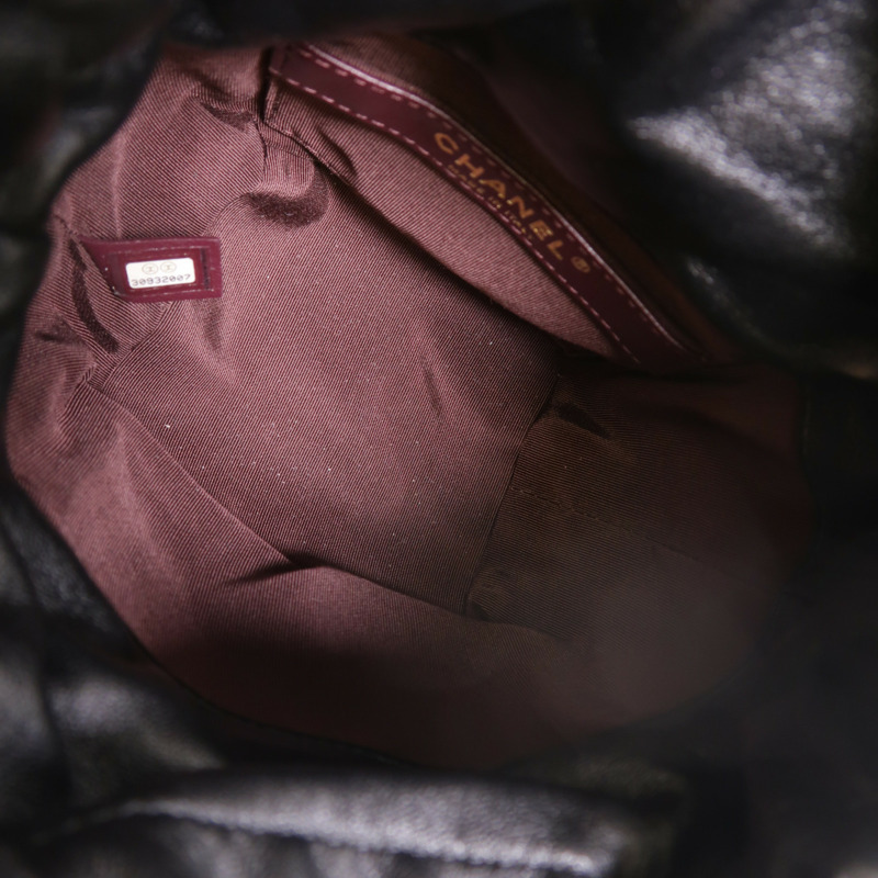 CHANEL 羊皮皮革Drawstring Bag金扣鏈帶肩背袋-5