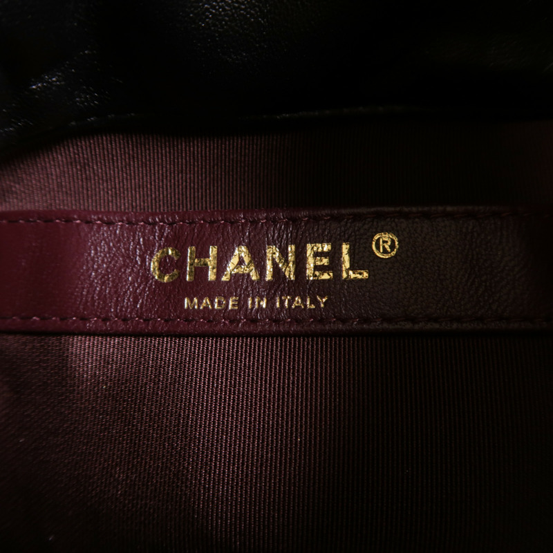 CHANEL 羊皮皮革Drawstring Bag金扣鏈帶肩背袋-6