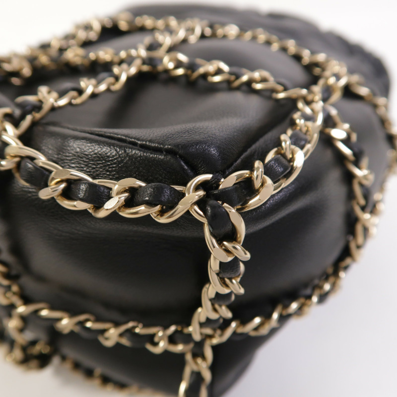 CHANEL 羊皮皮革Drawstring Bag金扣鏈帶肩背袋-13
