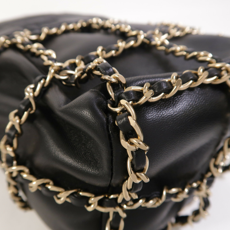 CHANEL 羊皮皮革Drawstring Bag金扣鏈帶肩背袋-14