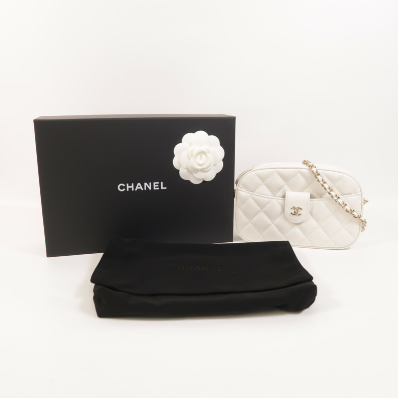 CHANEL 牛皮皮革Chain Shoulder金扣鏈帶肩背袋-7
