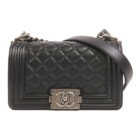 CHANEL 羊皮皮革Boy 20銀扣鏈帶肩背袋