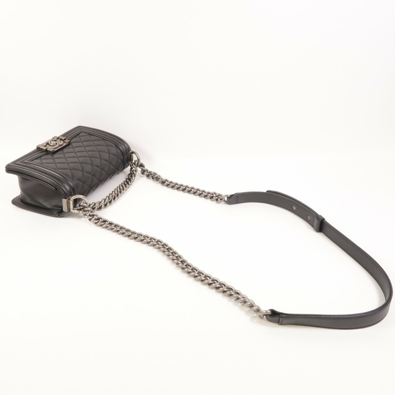 CHANEL 羊皮皮革Boy 20銀扣鏈帶肩背袋-7