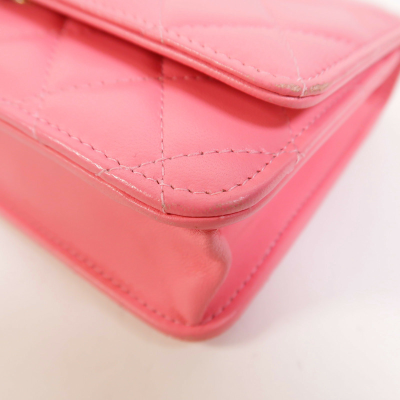 CHANEL 羊皮皮革WOC Wallet On Chain金扣鏈帶肩背袋-11