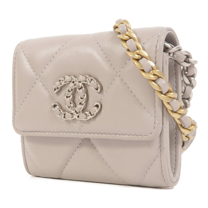 CHANEL 羊皮皮革19 Mini Wallet On Chain鏈帶肩背袋-2
