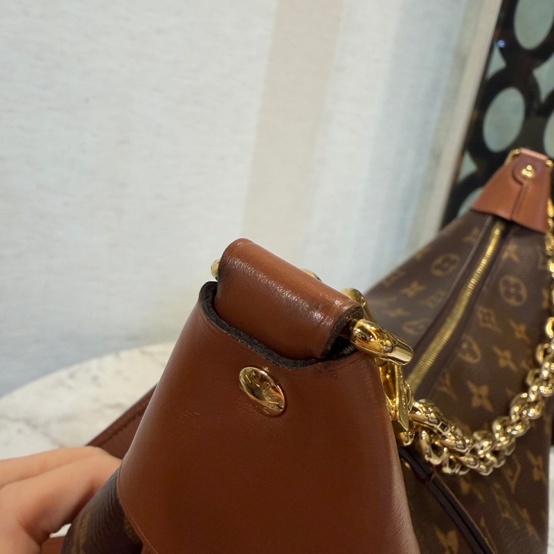 LV 雙色原花咖牛皮金釦Loop hobo半月肩斜背包M46311-2