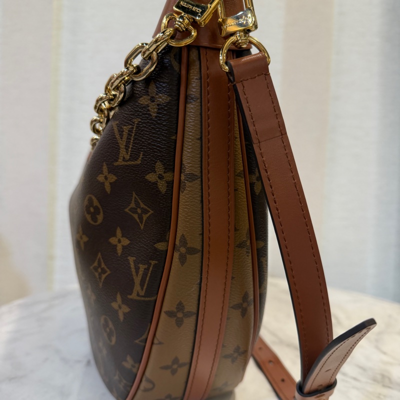 LV 雙色原花咖牛皮金釦Loop hobo半月肩斜背包M46311-5