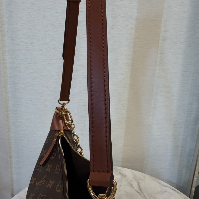 LV 雙色原花咖牛皮金釦Loop hobo半月肩斜背包M46311-18