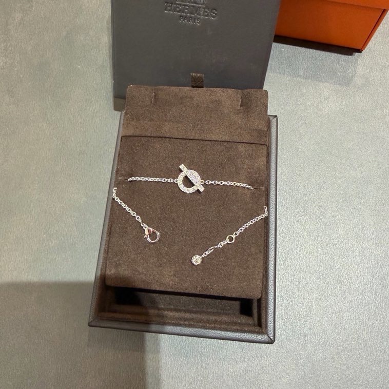 Hermes Finesse 小Q 白金 鑽石 手鏈 ST 原價$57000-0