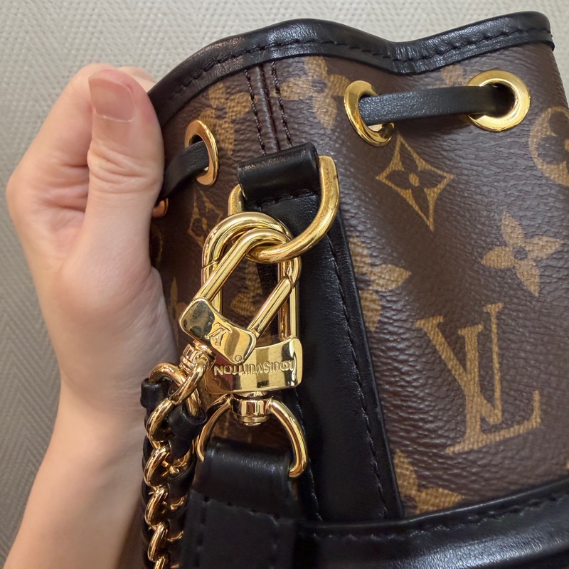 LV 原花黑牛皮Canoe 束口水桶肩斜背包M83480-12