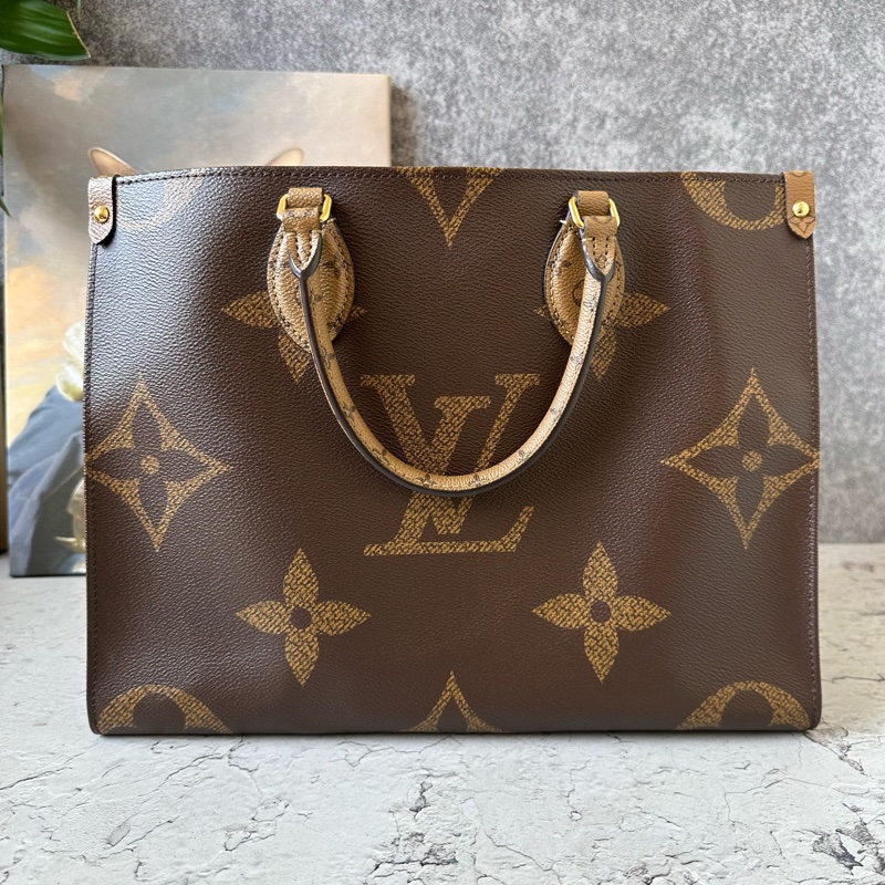 Louis Vuitton/路易威登 ONTHEGO Tote包 中號 女款 棕色/焦糖色拼色-3