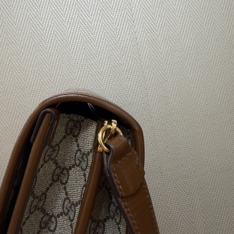 Gucci PVC咖牛皮金釦雙層磁吸斜背包-3