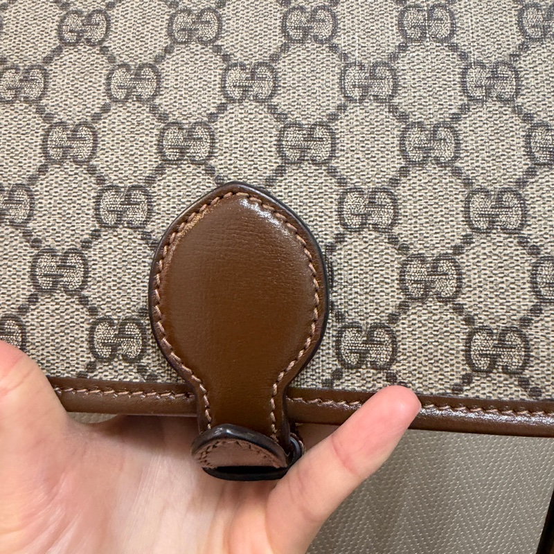 Gucci PVC咖牛皮金釦雙層磁吸斜背包-7