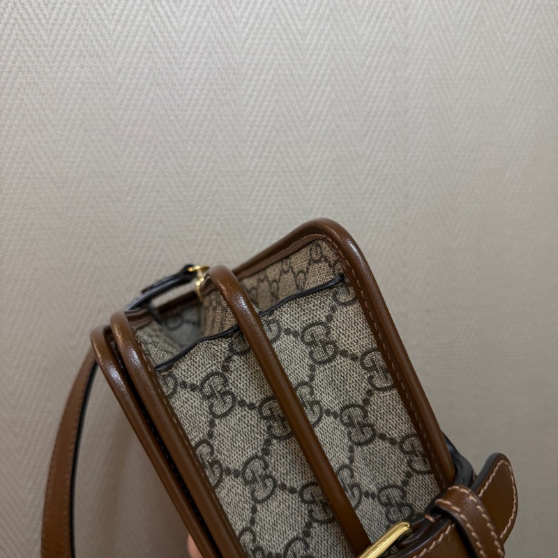 Gucci PVC咖牛皮金釦雙層磁吸斜背包-9