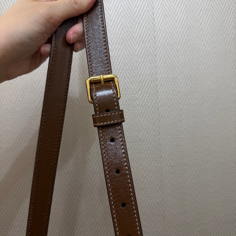 Gucci PVC咖牛皮金釦雙層磁吸斜背包-15