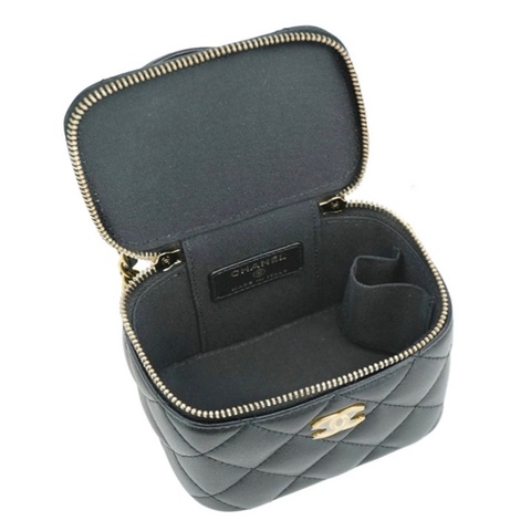 Chanel 香奈兒 經典金雙C羊皮金鍊迷你二用化妝包(AP2198-黑)