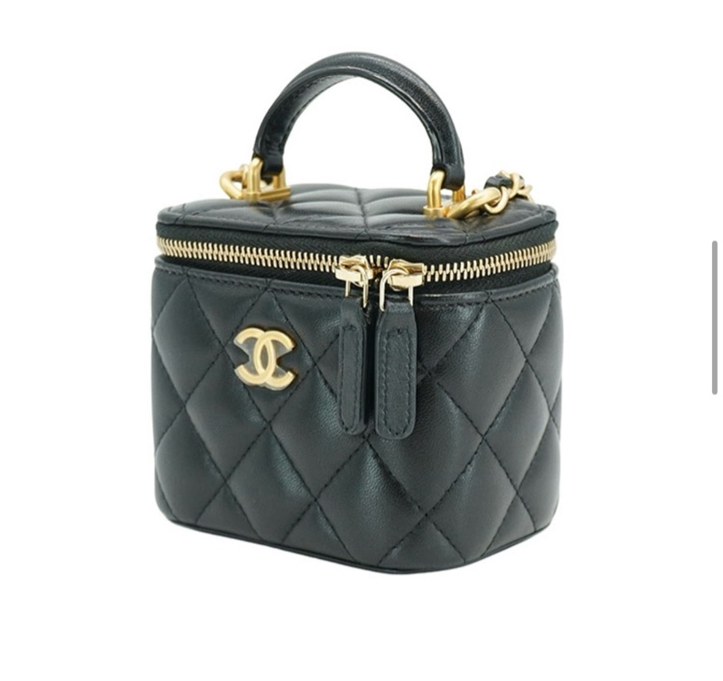 Chanel 香奈兒 經典金雙C羊皮金鍊迷你二用化妝包(AP2198-黑)-3