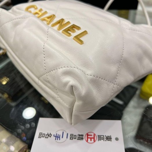 東區正精品㊣CHANEL AS3980 22 mini hobo Handbag 香奈兒迷你白色金字金鍊斜背包 RZ6333-4