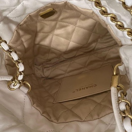 東區正精品㊣CHANEL AS3980 22 mini hobo Handbag 香奈兒迷你白色金字金鍊斜背包 RZ6333-10