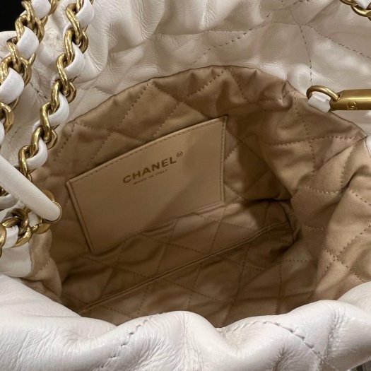 東區正精品㊣CHANEL AS3980 22 mini hobo Handbag 香奈兒迷你白色金字金鍊斜背包 RZ6333-11
