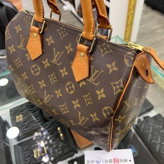 東區正精品㊣LV M41528 Speedy 25cm 原花字紋波士頓包手提包 RZ6334-2