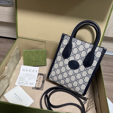 GUCCI GG Supreme tote mini 琴譜包 小托特包 海軍藍 深藍