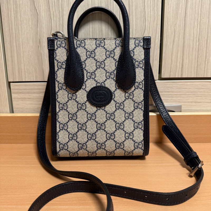 GUCCI GG Supreme tote mini 琴譜包 小托特包 海軍藍 深藍-8