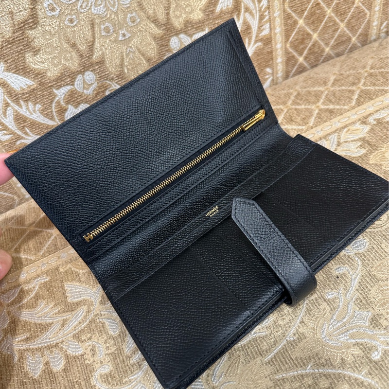 Hermes 黑Epsom金釦Bearn對開5卡長夾-4