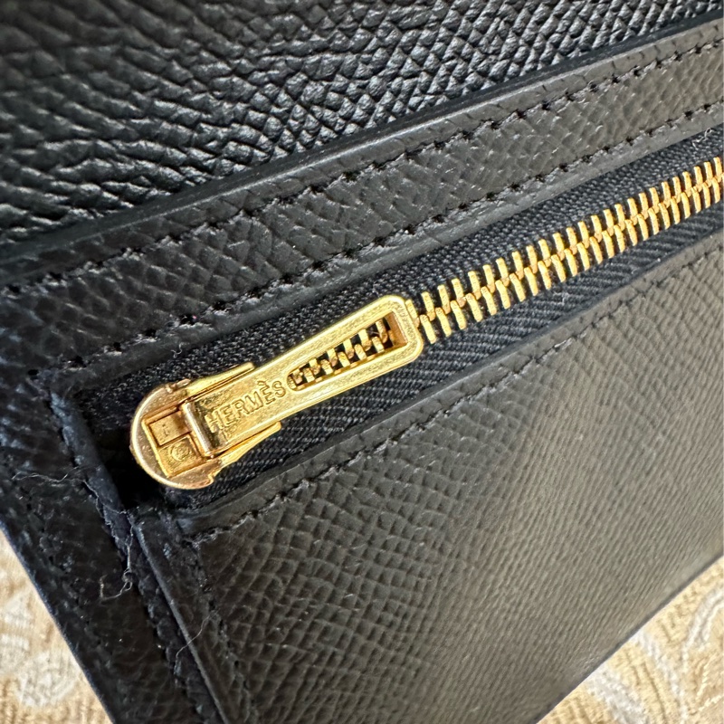 Hermes 黑Epsom金釦Bearn對開5卡長夾-7