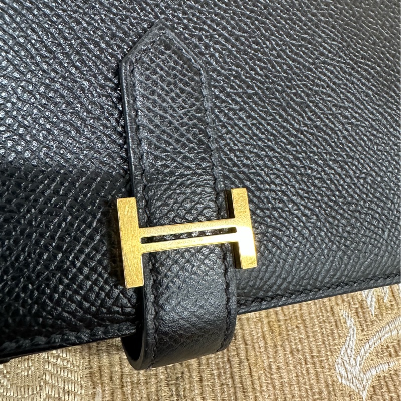 Hermes 黑Epsom金釦Bearn對開5卡長夾-8