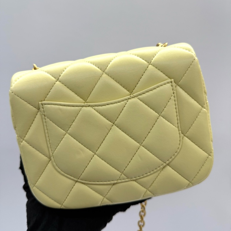 CHANEL 香奈兒 黃色羊皮迷你MATELASSE 翻蓋斜背包 17CM AS3849-1