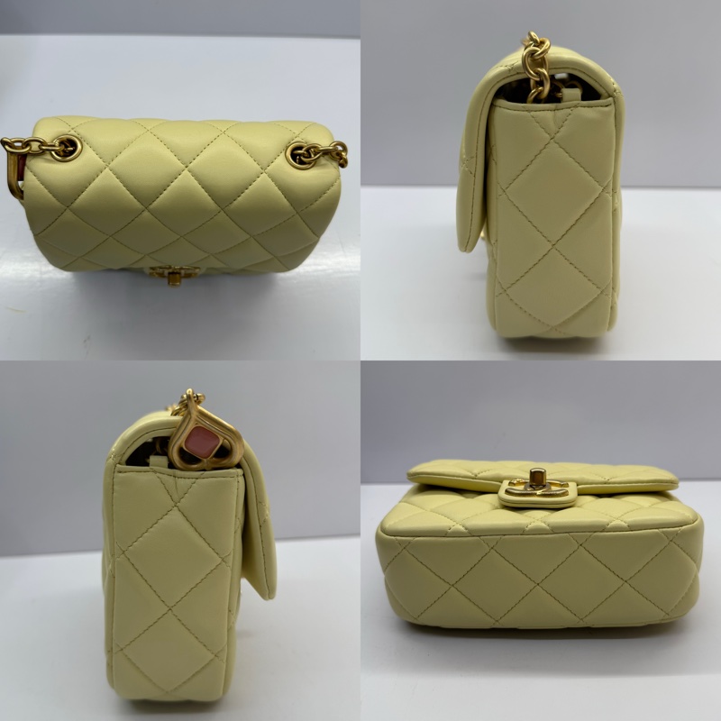 CHANEL 香奈兒 黃色羊皮迷你MATELASSE 翻蓋斜背包 17CM AS3849-3