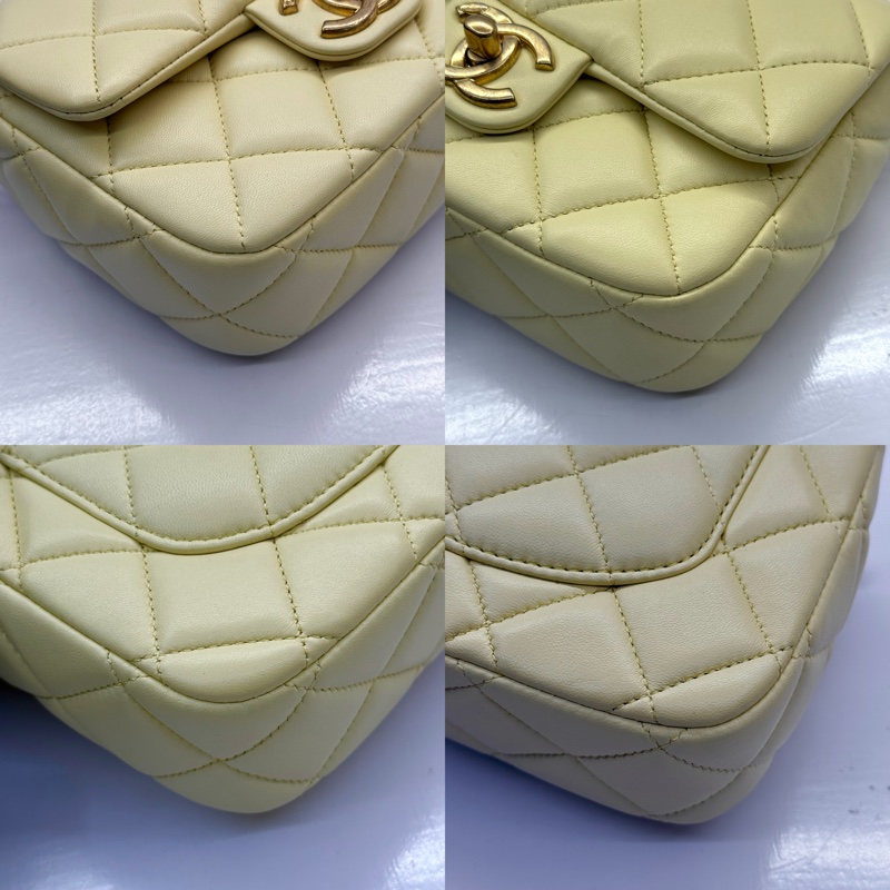 CHANEL 香奈兒 黃色羊皮迷你MATELASSE 翻蓋斜背包 17CM AS3849-4