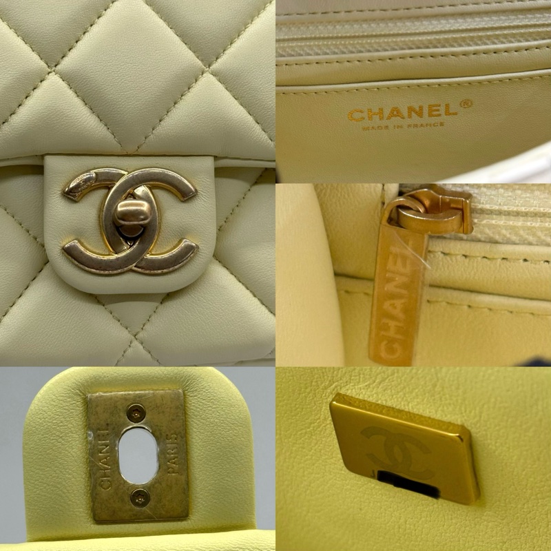 CHANEL 香奈兒 黃色羊皮迷你MATELASSE 翻蓋斜背包 17CM AS3849-6