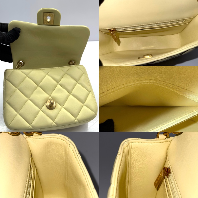 CHANEL 香奈兒 黃色羊皮迷你MATELASSE 翻蓋斜背包 17CM AS3849-7