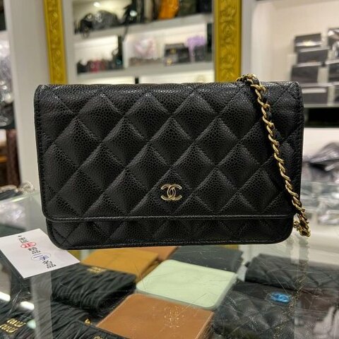 東區正精品㊣CHANEL AP0250 WOC 香奈兒黑色荔枝皮牛皮金鍊金字肩背包晚宴包斜背包 RZ6340