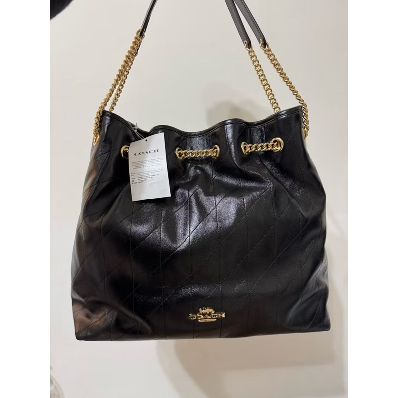 COACH EVELYN 黑色 絎縫細節大號單肩手袋 單肩包 肩背包-(CCZ81)-9