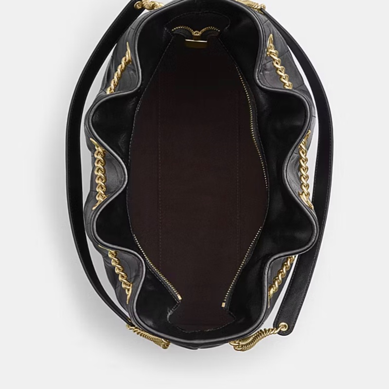 COACH EVELYN 黑色 絎縫細節大號單肩手袋 單肩包 肩背包-(CCZ81)-12